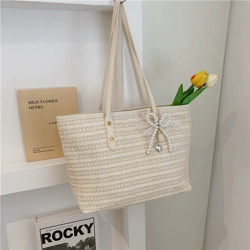 French Seaside Woven Straw Tote Bag