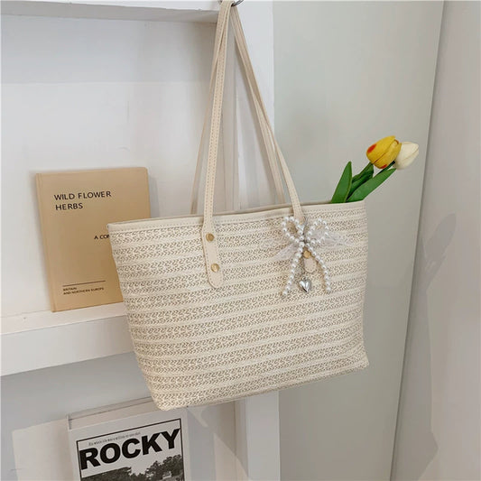 French Seaside Woven Straw Tote Bag