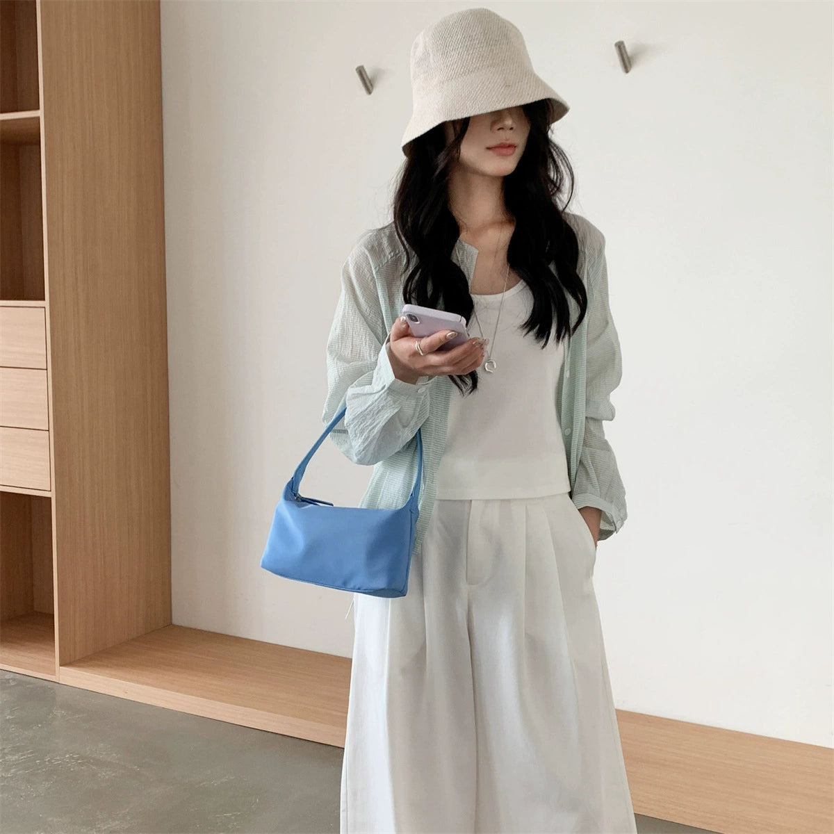 2026 Minimal Nylon Underarm Baguette Bag