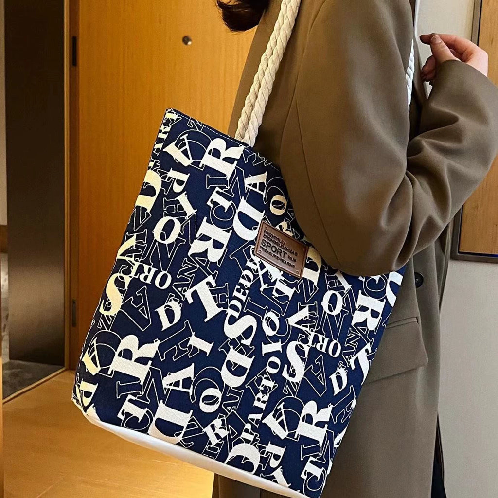 Letter Print Canvas Tote Bag  Effortless Style for Everyday Carry