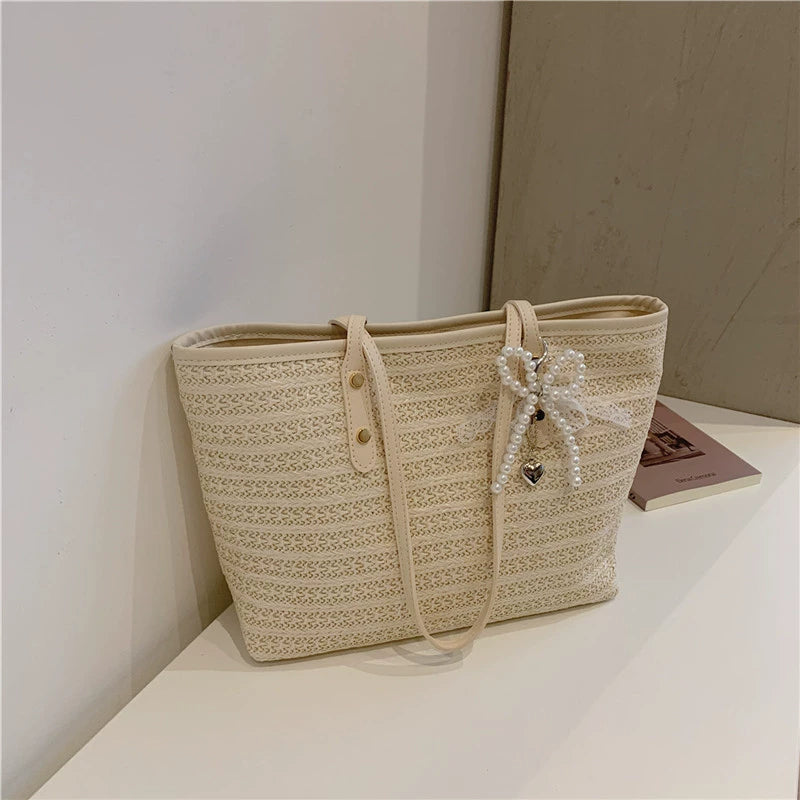 French Seaside Woven Straw Tote Bag