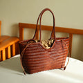 Handmade Woven Genuine Leather Basket Tote Bag