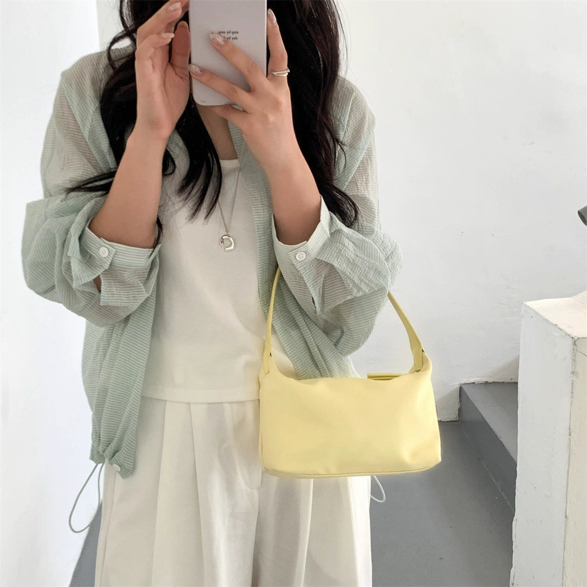 2026 Minimal Nylon Underarm Baguette Bag