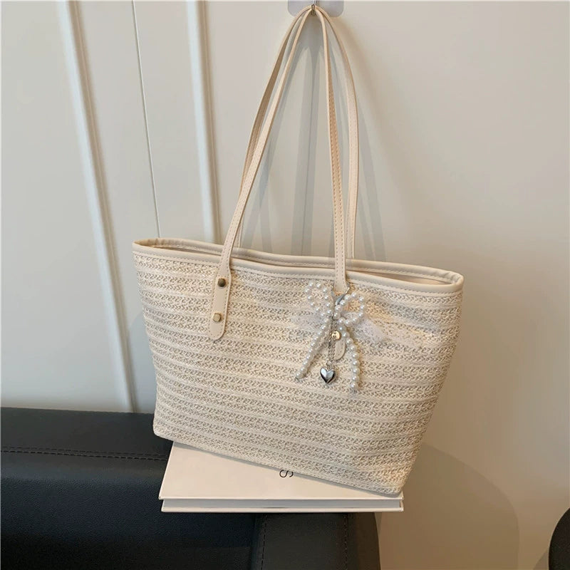 French Seaside Woven Straw Tote Bag