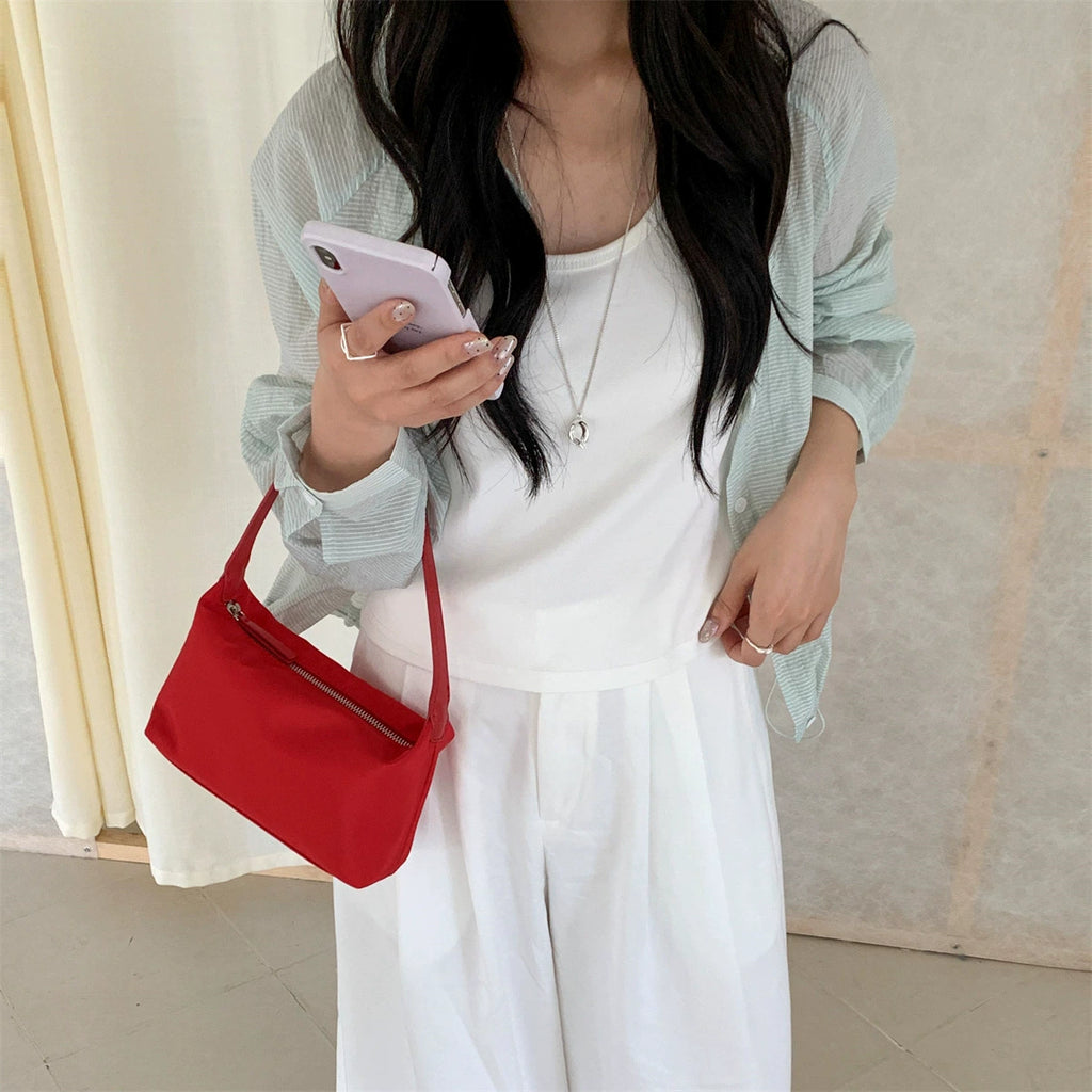 2026 Minimal Nylon Underarm Baguette Bag