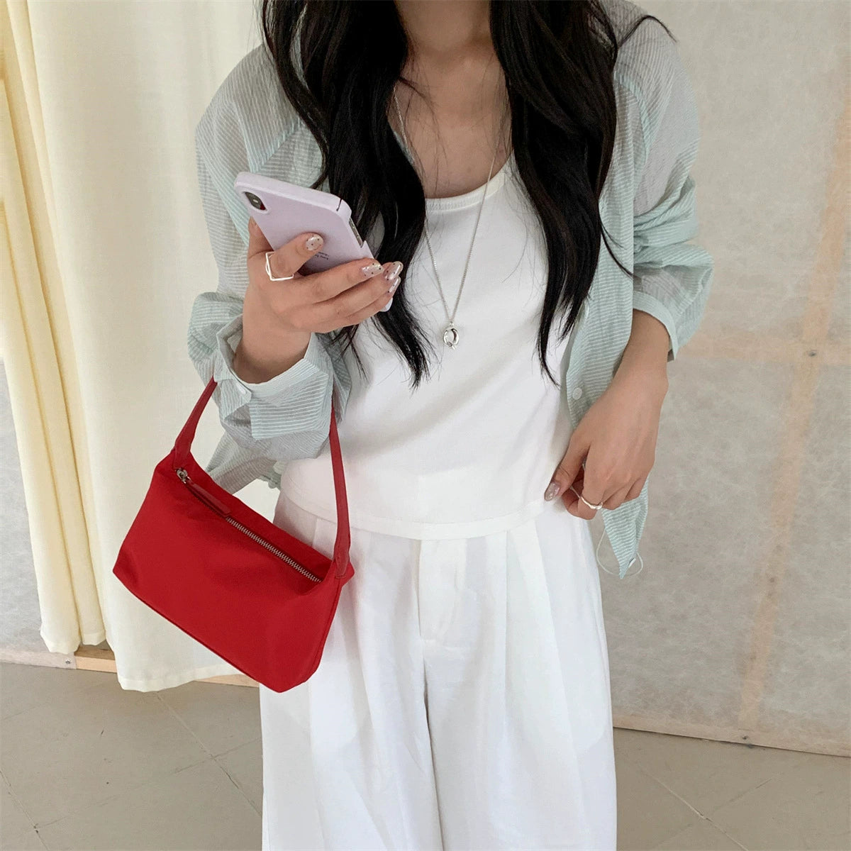 2026 Minimal Nylon Underarm Baguette Bag