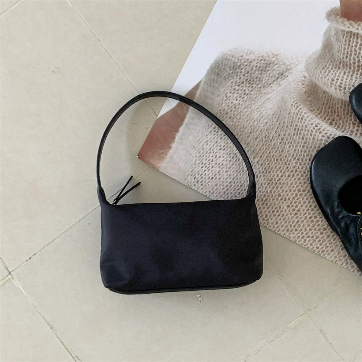 2026 Minimal Nylon Underarm Baguette Bag