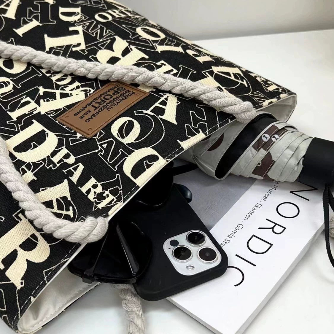 Letter Print Canvas Tote Bag  Effortless Style for Everyday Carry