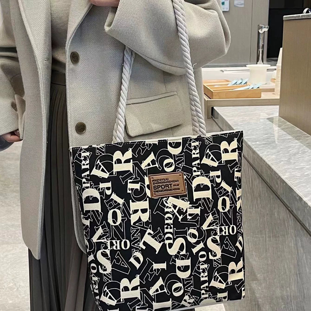 Letter Print Canvas Tote Bag  Effortless Style for Everyday Carry